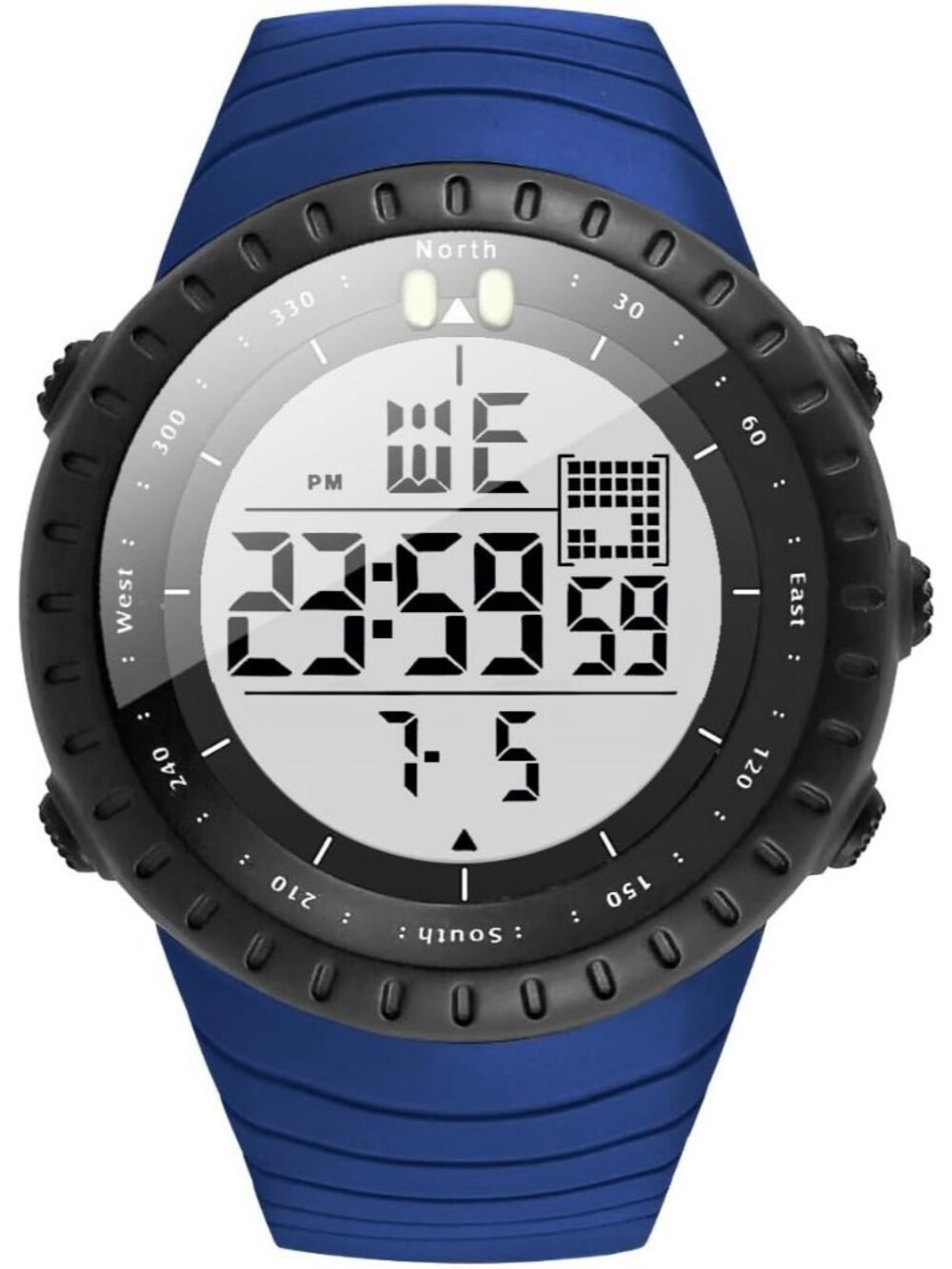 Men's Blue White Analog Quartz Sports Outdoor Waterproof Military Digital Watch